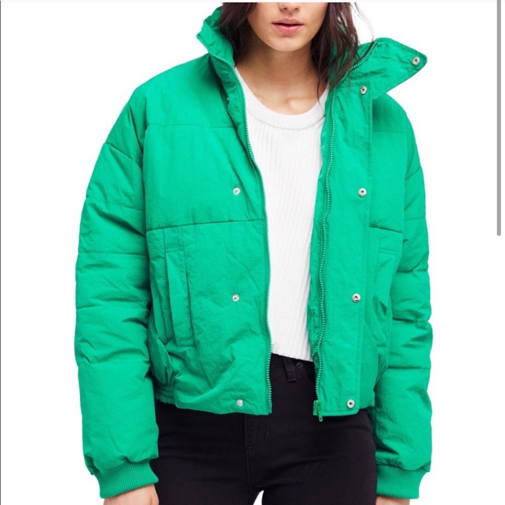 Free People Slouchy Green Puffer Jacket